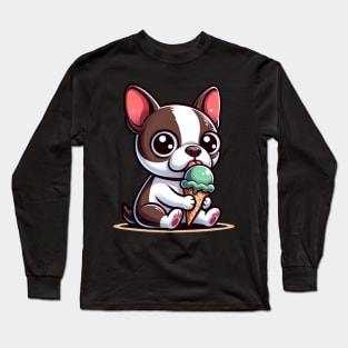 Boston Terrier Eating Ice Cream Long Sleeve T-Shirt